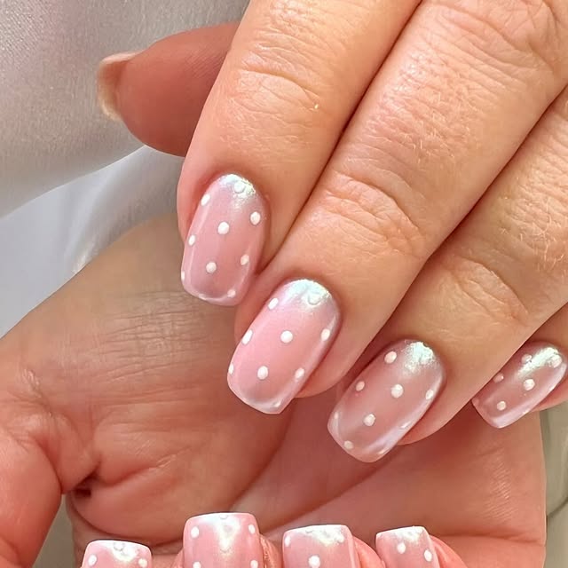 Zartrosa Nageldesign mit Polka Dots